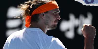Zverev in action during his four-set victory on Sunday. [photo credit: WTA Instagram]