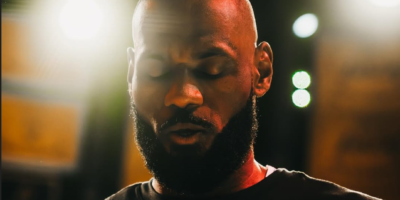 Close-up of LeBron James looking focused. [photo credit: LeBron James Instagram]
