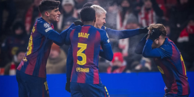 FC Barcelona players celebrate against Slavia Prague. [photo credit: FC Barcelona Instagram]