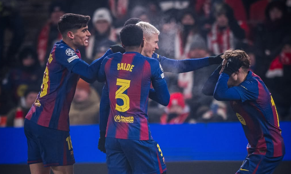 FC Barcelona players celebrate against Slavia Prague. [photo credit: FC Barcelona Instagram]
