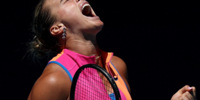 Aryna Sabalenka celebrates after winning the third-round match against Anastasia Potapova at the Australian Open. [photo credit: Australian Open Instagram]