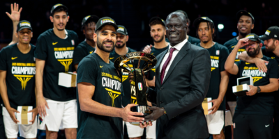 Alahli Tripoli celebrates after winning the 2025 BAL Championship against Petro de Luanda on June 14, 2025 at the SunBet Arena in Pretoria, South Africa [Credit: BAL/Getty Images]
