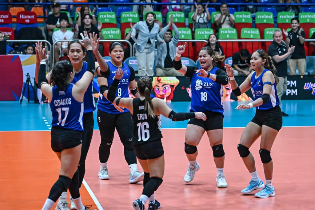 The Thunderbelles celebrate their hard-fought five-set triumph over Akari. [PVL Images]