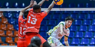 JM Ronquillo delivers a key attack in the Protectors’ season-opening victory. [Spikers Turf photo]