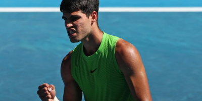 Carlos Alcaraz celebrates victory after defeating Alexander Zverev in a five-set Australian Open semifinal [photo credit: Australian Open Instagram]