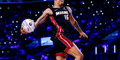 Keshad Johnson wins the NBA All-Star Slam Dunk contest with a jaw-dropping windmill from behind the judges! [photo credit: Keshad Johnson Instagram]