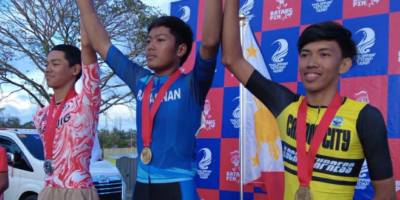 Mark Arvin España Armendez atop the podium during the 2023 Batang Pinoy Nationals in Tagaytay City in 2022. [photo credit: PhilCycling]