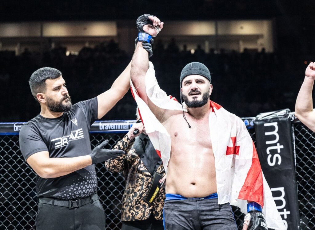 Genadi Jorjoliani celebrates after his stunning first-round knockout victory.