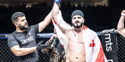 Genadi Jorjoliani celebrates after his stunning first-round knockout victory.