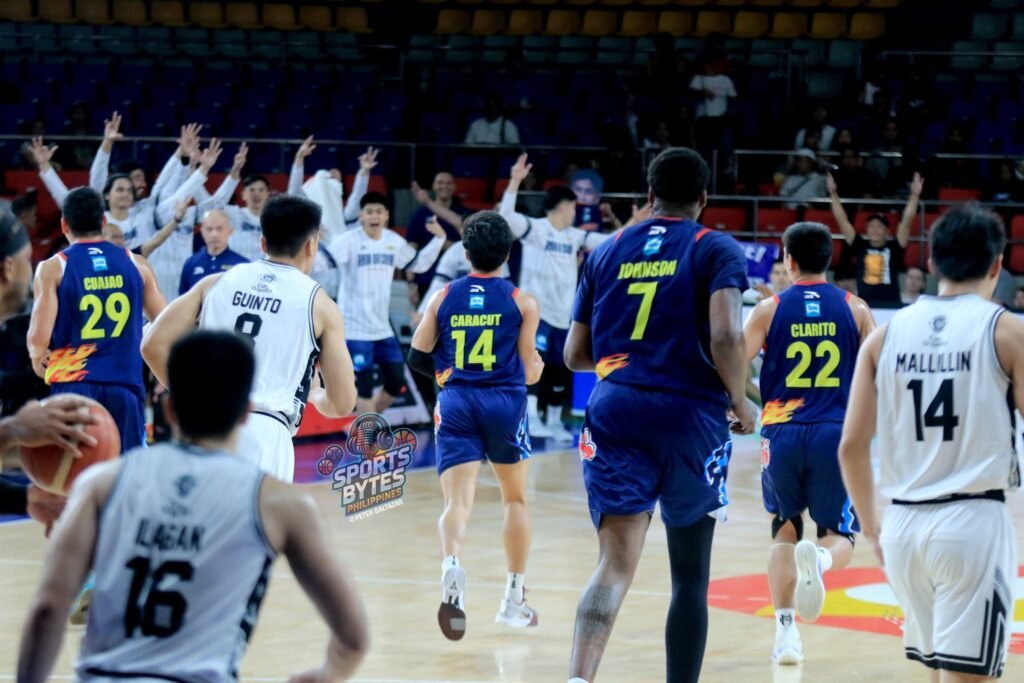 Rain or Shine bench erupts as the record-breaking margin becomes clear late in the game. [photo credit: Peter Baltazar]