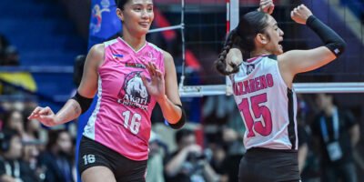Ivy Lacsina celebrates a key point as Akari snaps Creamline’s winning streak in PVL action. [PVL Images]