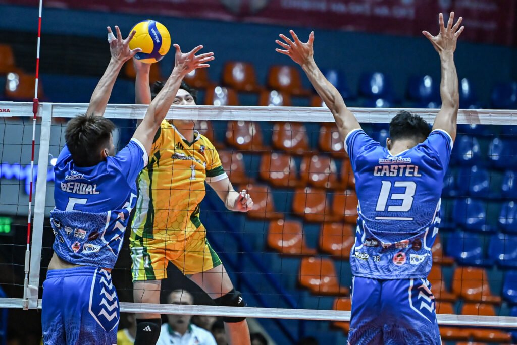 JM Ronquillo attacks the net as Alpha Insurance defeats 3B in the Spikers’ Turf Open Conference. [Spikers Turf photo]