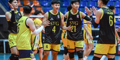 Savouge players celebrate their win over Alpha Insurance. [Spikers Turf photo]