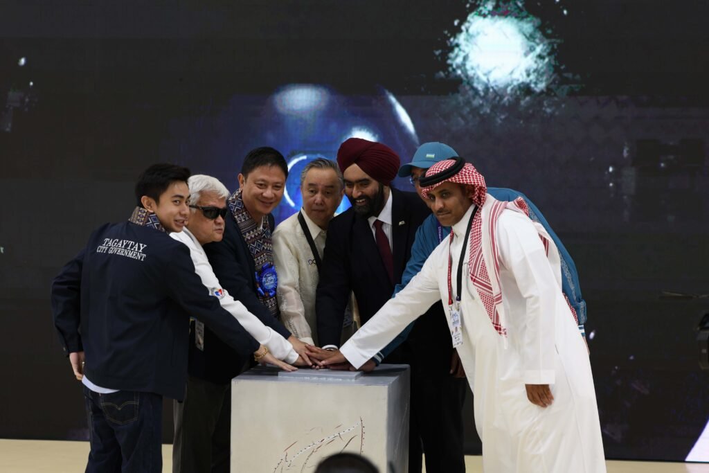 THE Asian track cycling championships are on with (from left) Tagaytay City Mayor Brent Tolentino, Philippine Paralympic Committee president Mike Barreto, Philippine Sports Commission chairman Patrick Gregorio, Philippine Olympic Committee and PhiCycling president Abraham Tolentino, Asian Cycling Confederation president Dato Amarjit Singh Gill, Uzbekistan Cycling Federation secretary-general Khurshid Atakulov Bakhodirjanovich (partly hidden) and Saudi Cycling Federation President Abdulaziz Al-Shahrani declaring the competitions open at the Tagaytay CT Velodrome on Wednesday. [photo credit: PhilCycling]