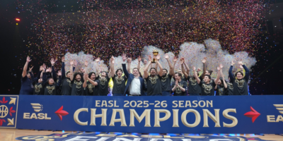 Utsunomiya Brex lift the championship trophy following a 90-81 win over Taoyuan Pauian Pilots.