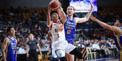 Gian Mamuyac drives to the basket during Rain or Shine’s win over Magnolia in the PBA Commissioner’s Cup. [PBA Images]