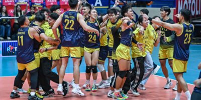 Savouge celebrates after completing a five-set comeback win over Criss Cross. [Spikers Turf photo]