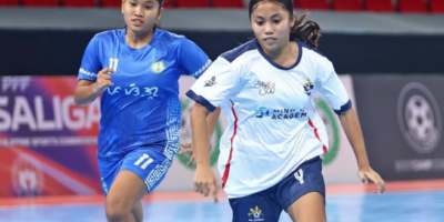 Silangan FC's Angela Morato (right) led her team's balanced attack to beat erstwhile undefeated PasigLaban to force a triple tie for first place in the PFF Futsaliga U17 Girls division