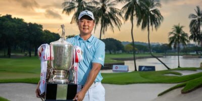 Jeongwoo Ham celebrates after securing the Singapore Open title at Sentosa Golf Club. [Asian Tour photo]
