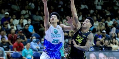Ricci Rivero drives to the basket before exiting with a finger injury. [photo credit: Peter Baltazar]