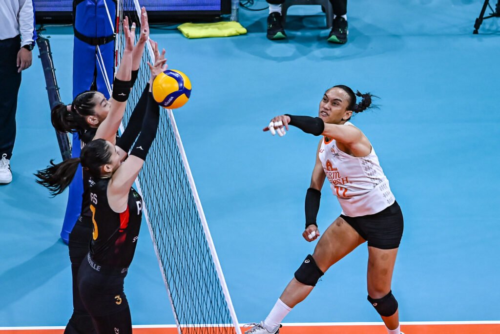 Trisha Tubu competing for Farm Fresh during PVL 2026 season action [PVL Images]