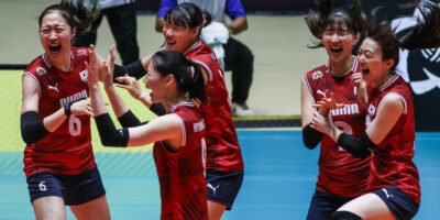 Korea celebrates after winning the AVC Women’s Volleyball Cup title in Candon City. [AVCWCC photo]