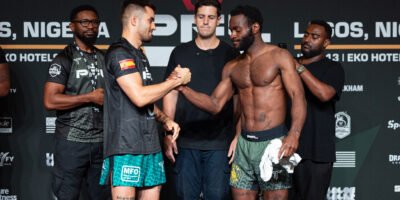 Fighters face off ahead of PFL Africa Nigeria First Round weigh-ins in Lagos.