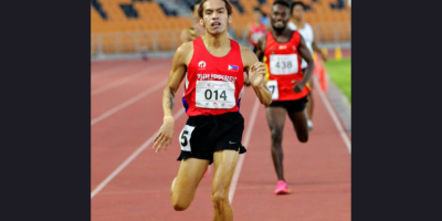 Hussein Loraña coasts to victory in the men's 800-meter run in the ICTSI Philippine Athletic Championships presented by the PSC at the New Clark Athletic Stadium in Capas, Tarlac last Saturday night.