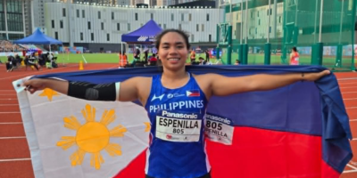 Ana Bhianca Espenilla celebrates her silver medal at the Asian U20 Athletics Championships in Hong Kong.