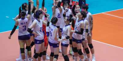 Chinese Taipei celebrates its semifinal qualification in the AVC Women’s Volleyball Cup. [AVCWCC photo]