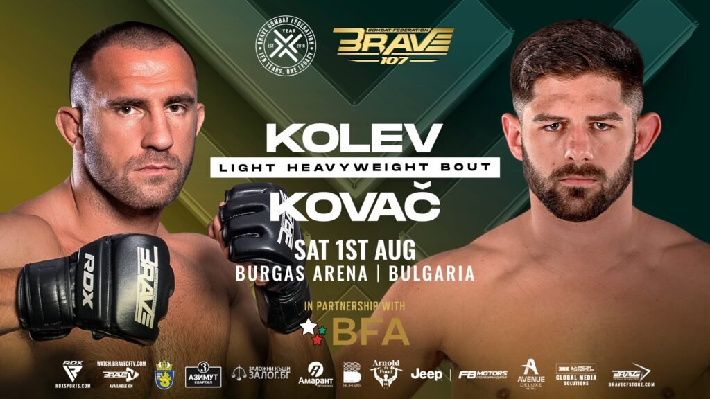 Kaloyan Kolev and Nemanja Kovač headline BRAVE CF 107 in a light heavyweight showdown.