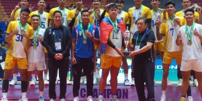 Cambodia celebrates after capturing its historic SEA V Cup championship. [AVC photo]