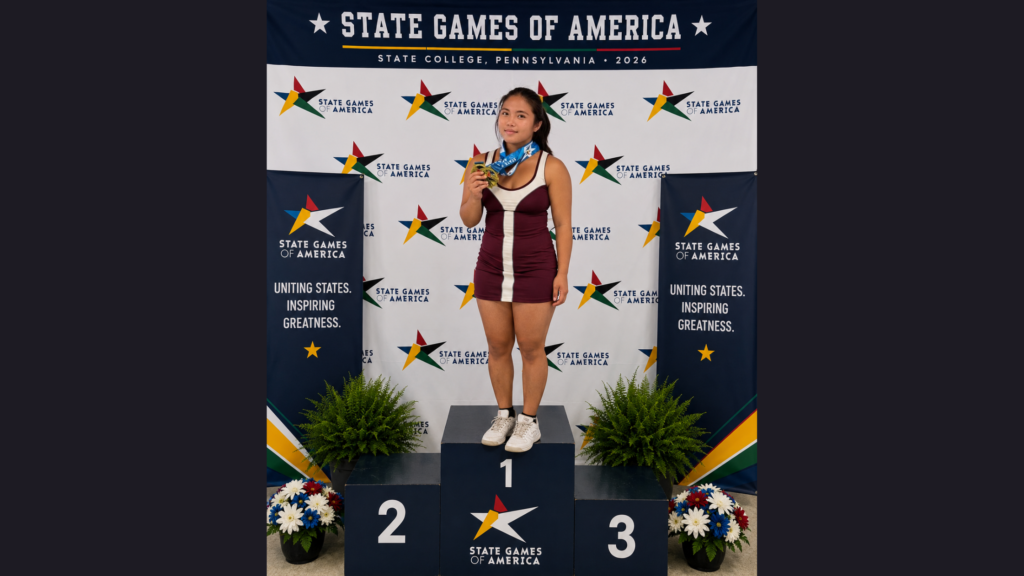 Crystal Saphire Embol poses with her gold medals at the State Games of America. [State Games of West Virginia Facebook]