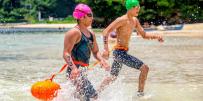 Bella Aaliya Pano (left) emerges first in the 3K festival event in the girls 16-17-year-old event of the 4th Southeast Asia Open Water Championships yesterday in Malay, Aklan. [PAI/Pet Salvador]