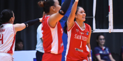 San Beda celebrates a breakthrough victory that snapped its winless start in the V-League Collegiate Challenge. [PVL Images]