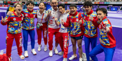 Team Philippines gymnasts Carlos Yulo, Eldrew Yulo, Miguel Besana, Justine Ace De Leon and Zachary Nunez competed in the men's artistic gymnastics team final. [POC Media pool]