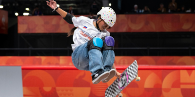Mazel Paris secures a spot in the women's park skateboarding final after placing fourth in the preliminaries at Aichi Sky Expo. [POC Media pool]