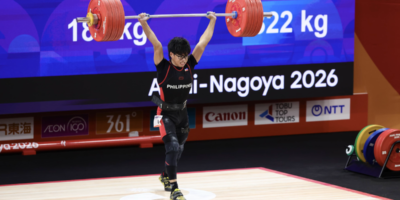 Albert Ian Delos Santos won bronze in the men's 70kg weightlifting event at the 2026 Asian Games in Nagoya. [POC Media pool]
