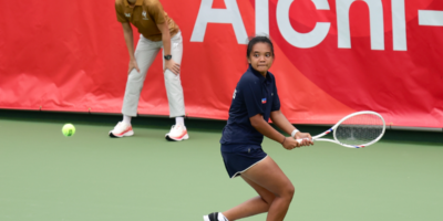 Tennielle Madis begins her Asian Games tennis campaign in Nagoya after making her singles debut against Japan's Himeno Sakatsume. [POC Media pool]