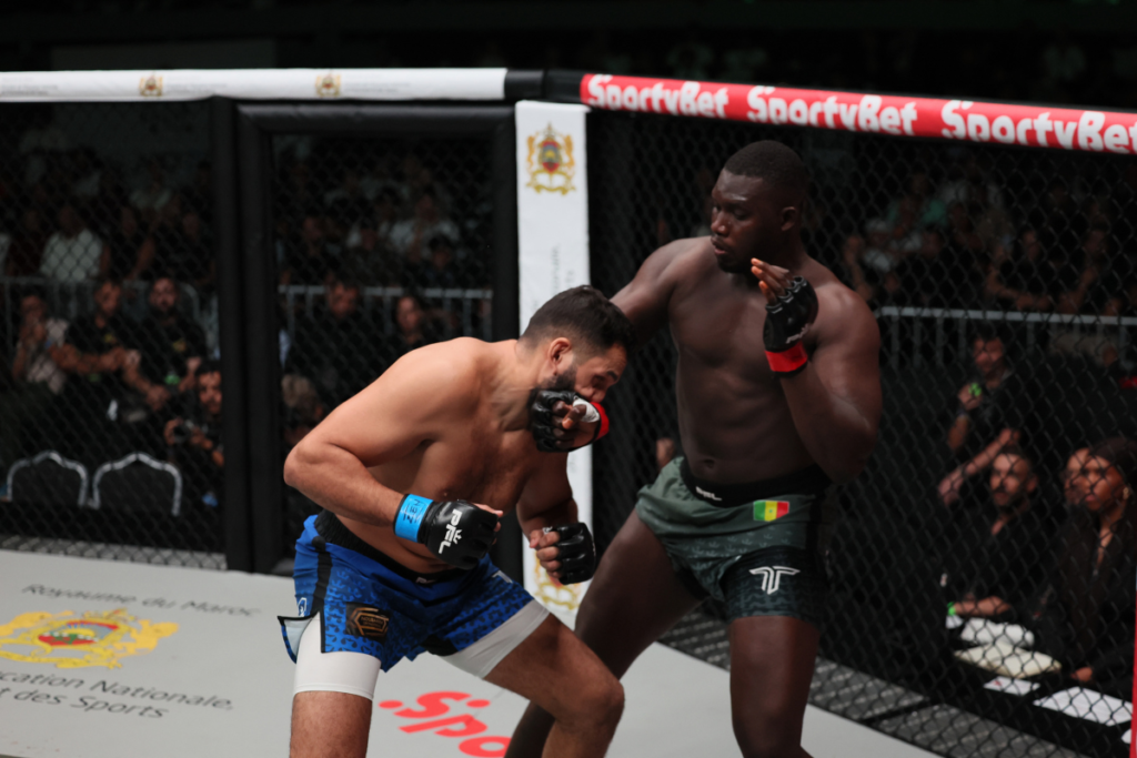 Abdoulaye Kane stopped Badr Medkouri with punches from full mount at 4:06 of the first round in the heavyweight main event. [PFL photo]