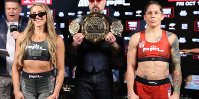 The PFL women’s flyweight title fight between Liz Carmouche and Jena Bishop will determine the division’s inaugural world champion in Chicago. [PFL photo]