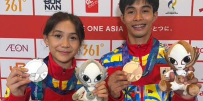 Jeus Gabriel Derick Yape [right] will carry the Philippine flag at the closing ceremony of the Aichi-Nagoya Asian Games on Oct. 4. [POC Media pool]